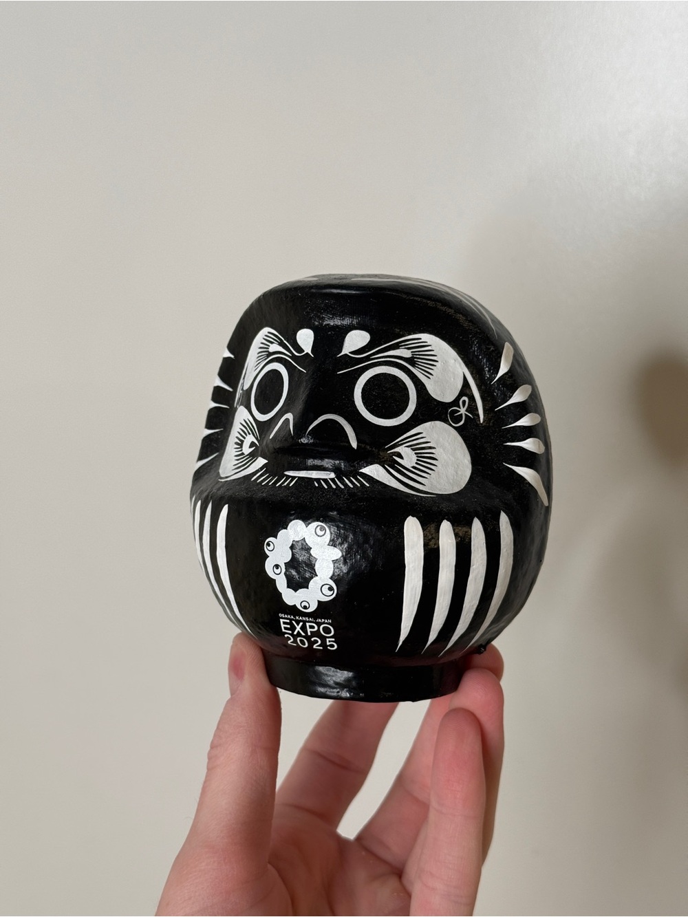 Expo 2025 Black Daruma Figurine - Decorative Home Accent